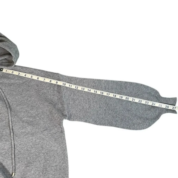 Philosophy Gray Sweater Knit Hoodie Balloon Sleeve Lace Up Neckline Size Small - Picture 10 of 12